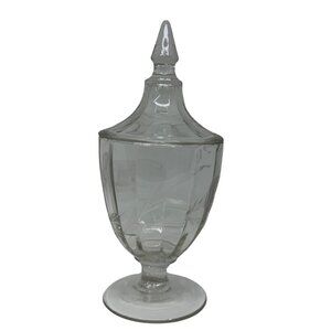 VTG Antique Westmoreland Colonial Etched Glass Candy Jar w/ Lid 9" Pedestal EAPG